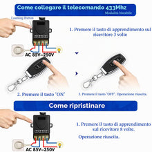 Carica l'immagine nel visualizzatore di Gallery, DieseRC Interruttore luce telecomando senza fili 433Mhz AC 220V 230V 30A ricevitore relè e 2 trasmettitori Radiocomando 