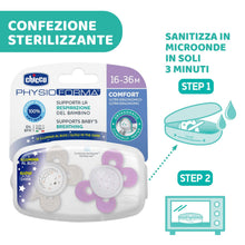 Carica l'immagine nel visualizzatore di Gallery, Chicco Physio Comfort Night Bimba Succhietto di Silicone, 16-36 Mesi, 2 Pezzi, Colori Assortiti