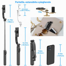 Carica l'immagine nel visualizzatore di Gallery, SelfieShow Bastone Selfie per Iphone, 106cm Estensibile Selfie Stick Monopiede 4 in 1 Asta Bastone Selfie Treppiede con 