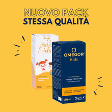 Carica l'immagine nel visualizzatore di Gallery, Omega 3 Bambini OMEGOR Kids Liquido 3+ Anni (140ml) - Estratto da Alga Marina - Gusto di Miele e Arancia con Vitamine C 