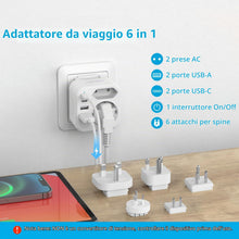 Carica l'immagine nel visualizzatore di Gallery, Adattatore di viaggio JSVER 6 in 1 con 2 porte USB-A e 2 porte USB-C per Stati Uniti, Germania, Messico, Australia, Suda