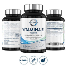 Carica l'immagine nel visualizzatore di Gallery, Vitamina B1 (tiamina), 25 mg per capsula, 180 capsule di vitamina B1 ad alto dosaggio, adatta ai vegani, integratore ali