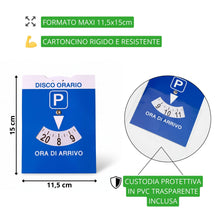 Carica l'immagine nel visualizzatore di Gallery, 2 Pezzi Disco Orario Auto | Formato Grande 11.5x15 cm con Busta PVC Trasparente | Parchimetro Disco Orario Omologato Ita