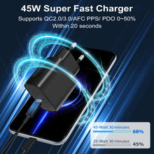 Carica l'immagine nel visualizzatore di Gallery, Vemfay USB C Adapter 45W Caricatore USB C 45WX2 +2MX2 cavo USB-C Caricabatterie per Samsung S25/S24/S23/ S22 /S21 /S21 U