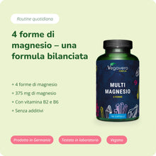 Carica l'immagine nel visualizzatore di Gallery, Vegavero Magnesio Completo Complex, con Vitamina B2 e B6, 4 Forme: Citrato + Bisglicinato + Malato + Taurato, 180 capsul