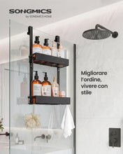 Carica l'immagine nel visualizzatore di Gallery, SONGMICS Mensola Doccia da Appendere senza Foratura, a 2 Ripiani, con Ganci