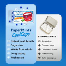 Carica l'immagine nel visualizzatore di Gallery, Papermints CoolCaps Instant Fresh Breath Mints Box 40 x 4 Pack, deodorante per respiro e trattamento alito cattivo per a