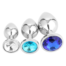 Carica l'immagine nel visualizzatore di Gallery, 3x Plug Anale Metallo | Butt Plug Cristallo Blu | Puro Piacere in 3 Taglie per Donna, Coppia, Uomo | Giocattoli Anali Ar