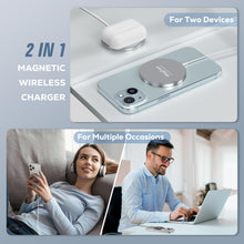 Carica l'immagine nel visualizzatore di Gallery, Caricatore Wireless Magnetico 2 in 1 – Design Ultra Sottile in Lega di Alluminio Compatibile con iPhone 16/15/14/13/12 (