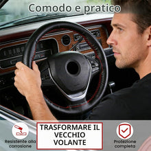 Carica l'immagine nel visualizzatore di Gallery, Coprivolante Auto in Pelle da Cucire, Foderatura per Sterzo 38cm con Perforazione Completa e Cucitura Rossa, Kit di Inst