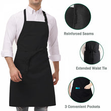 Carica l'immagine nel visualizzatore di Gallery, 3 Pezzi Nero Grembiule, Regolabili Cuoco Grembiule con 3 Tasche per Donna Uomo, Professionale Lavoro Grembiule per Cucin