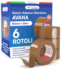 Carica l'immagine nel visualizzatore di Gallery, 6 Rotoli Nastro Adesivo Imballaggio Pacchi Scotch Colore Avana 50mm x 66m