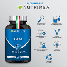 Carica l'immagine nel visualizzatore di Gallery, Gaba Integratore 750 mg Puro | Senza Eccipienti | 60 Capsule | Nutrimea