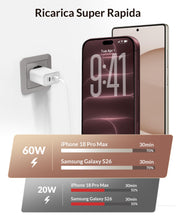 Carica l'immagine nel visualizzatore di Gallery, 60W 2-Porte Caricatore USB C + 2M Cavo per iPhone 17 18 Pro Max Duo 16 15