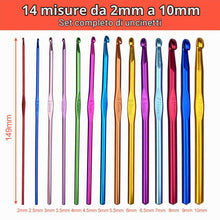 Carica l'immagine nel visualizzatore di Gallery, Gvolatee Confezione da 14 misure Set di Uncinetti in Alluminio, Multicolore Set Ferri da Maglia Filato Artigianale 2mm-1