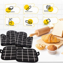 Carica l'immagine nel visualizzatore di Gallery, 1 Paio di Guanti da Forno e 2 Presine, Resistenti al Calore Fino a 300 °C, in Cotone Antiscivolo, Lavabili per Cucinare,