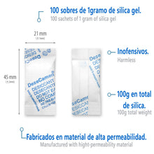 Carica l'immagine nel visualizzatore di Gallery, Bustine di silice (100 sachetti - 1 gr) 100 grammi - Silice gel - Deumidificatore - Pacchetti disseccanti - Assorbitore 