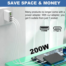 Carica l'immagine nel visualizzatore di Gallery, Caricatore USB C 200W GaN 6 Porte per MacBook Pro Air, iPhone 16 15 14