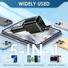Carica l'immagine nel visualizzatore di Gallery, Caricatore Accendisigari Auto USB C 75W 5 in 1 con 2 Cavi Retrattili, Adattatore Auto con 3 Porte USB/Type C, Ricarica R