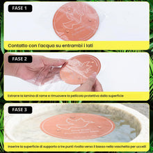 Carica l'immagine nel visualizzatore di Gallery, Disco in rame per vasca per uccelli, 0,6 mm, rinforzato al 99,99% in puro rame, con supporto a tripla punta, diametro 10
