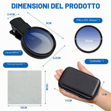 Carica l'immagine nel visualizzatore di Gallery, Filtro polarizzatore CPL, 52mm Clip-on Filtro Polarizzatore Circolare, Filtro CPL Universale, Obiettivo per Telefono Cel