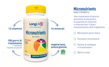 Carica l'immagine nel visualizzatore di Gallery, LongLife® Micronutrients 100 tav | Multivitaminico | Alto dosaggio | Benessere psicofisico | Sostegno immunitario, psico