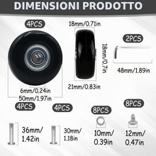 Carica l'immagine nel visualizzatore di Gallery, 4 Pezzi Ruote Universali per Valigia, 50x18mm Ruote per Valigia, Rotelle Pivotanti Trolley Ricambio, Ruote per Carrello 