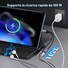 Carica l'immagine nel visualizzatore di Gallery, Adattatore da USB C a jack da 3,5 mm, adattatore audio a Y per cuffie da 1 a 2 tipo C, adattatore AUX e ricarica 100 W p