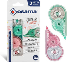 Carica l'immagine nel visualizzatore di Gallery, OSAMA - Bianchetto a Nastro, 2 Pezzi x 20 Metri (Tot 40m), Correttore a Nastro Cancelleria Scuola e Ufficio - Scolorina Set Utile per Cartoleria e Cose per la Scuola, Scorrevole e Coprente, Pastello