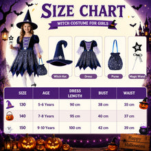 Carica l'immagine nel visualizzatore di Gallery, Costume da Strega Stelle Blu, Vestito Strega Halloween Completo con Cappello, Bacchetta Magica e Borsa, Costume Cosplay 
