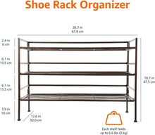 Carica l'immagine nel visualizzatore di Gallery, Amazon Basics 3 Ripiani Scarpiera per 9 paia di scarpe, Marrone, 68 D x 32 W x 47.5 H cm