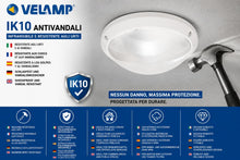 Carica l'immagine nel visualizzatore di Gallery, Velamp PTLEDIK-E27 Applique a Parete/plafoniera Tonda 27cm. in PC infrangibile IK10. Attacco E27, Compatibile LED, Max 6