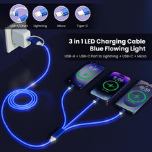 Carica l'immagine nel visualizzatore di Gallery, LED Light Up iPhone Flowing Multi Charging Cable 3-in-2 Charger Cables [MFi Certified ] Cavo Lightning con USB-C&amp;Micro U