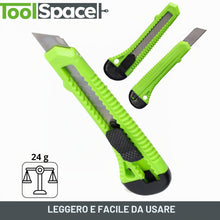 Carica l'immagine nel visualizzatore di Gallery, ToolSpace Set 20 Taglierini Professionali Cutter Lama Diciotto Millimetri Acciaio Inox Impugnatura Ergonomica Blocco Sic
