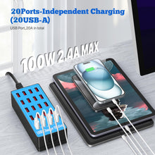 Carica l'immagine nel visualizzatore di Gallery, Caricatore Multiplo, Stazione di Ricarica a 20 Porte USB da 100W/20A, Hub di Alimentazione Compatibile Con iPhone 15/14/