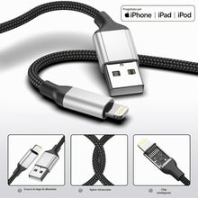 Carica l'immagine nel visualizzatore di Gallery, Acecene Cavo USB Lightning da 60 cm, confezione da 3 cavi MFi certificati per iPhone, cavo auto CarPlay, cavo di ricaric