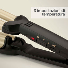 Carica l'immagine nel visualizzatore di Gallery, BaByliss Triferro Easy Waves, Beach Waves, Ceramic Titanium, 3 Temperature, Punta termo-resistente, Oro e Nero, C260E