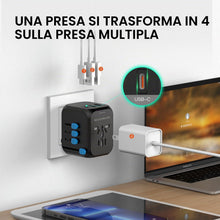 Carica l'immagine nel visualizzatore di Gallery, MAOMAOCON Adattatore da viaggio universale da viaggio con PD20 W, 2 USB, 1 presa USB C e 1 AC, adattatore universale per