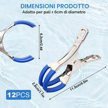 Carica l'immagine nel visualizzatore di Gallery, Confezione da 12 pinze di serraggio in metallo per telone per piscina con forte forza di serraggio per piscine fuori ter