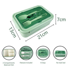 Carica l'immagine nel visualizzatore di Gallery, Newpop porta pranzo con 3 Scomparti e Cucchiaio Forchetta 1400 ml, Verde