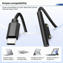 Carica l'immagine nel visualizzatore di Gallery, Cavo di ricarica USB-C Surface, 2.0m nylon intrecciato, 45W (15V/3A) compatibile PD, per Microsoft Surface Pro 3/4/5/6/7
