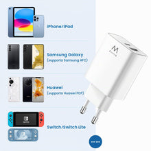 Carica l'immagine nel visualizzatore di Gallery, Ewent Caricatore Rapido 30W USB-C Power Delivery + USB-A QC3.0, Carica Veloce iPhone e Android di nuova generazione, Dop