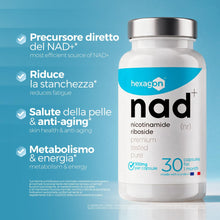 Carica l'immagine nel visualizzatore di Gallery, NAD+ Nicotinamide Riboside Chloride 300mg - +1 Mese di Cura - NAD Booster - Anti-Età e Contro la Fatica, Supporto Nervos