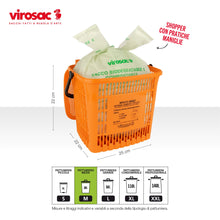 Carica l'immagine nel visualizzatore di Gallery, Virosac - Proxsac Bio - Sacchetti Per Rifiuti Biodegradabili 45x60 Con Bretelle, 15pz per rotolo, kit da 3 rotoli