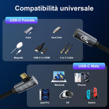 Carica l'immagine nel visualizzatore di Gallery, 8K Prolunga USB C 2 metri (USBC 3.2 20Gbps, PD3.1 240W 48V/5A, Angolo 90 gradi) Video 4K@144 Hz/60Hz Prolunga Cavo USB C