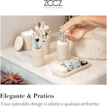 Carica l'immagine nel visualizzatore di Gallery, ZCCZ Set Bagno Accessori Completo 6 pezzi - Kit con Dispenser Sapone, Porta Spazzolino, Supporti Qtip, Bicchiere e Vassoio Vanità - Accessori Moderni per Bagno Elegante - Beige