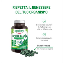 Carica l'immagine nel visualizzatore di Gallery, Equilibra Integratori Alimentari, Spirulina Bio, Integratore in Compresse con Spirulina da agricoltura biologica, Azione
