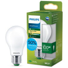 Carica l'immagine nel visualizzatore di Gallery, PHILIPS Classic ultra-efficient LED bulb with energy efficiency class A, E27 base, 100W, frosted, warm white light, long