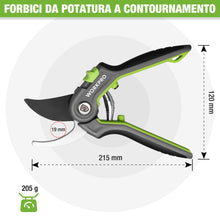 Carica l'immagine nel visualizzatore di Gallery, WORKPRO Bypass Forbici Cesoie da Potatura 210mm, Forbici professionali con lama SK5 per rami freschi, strumento da giard
