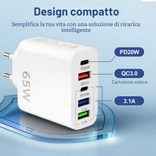 Carica l'immagine nel visualizzatore di Gallery, Caricatore USB C 65W 2 Pezzi 5 Porte, 2 USB-C PD 3 USB QC3.0